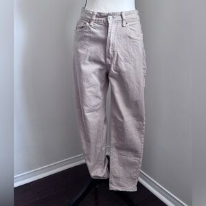 H&M Beige Straight Leg High-Waisted Cotton Jean Pants